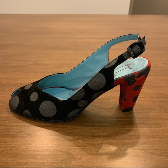 Thierry Rabotin Black and Red Polkadot Leather Heels, Size 38 / 7.5 - Picture 2 of 10